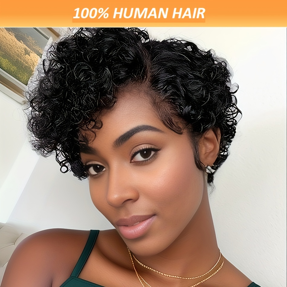 

13x4 Lace Front Wigs Human Hair Water Wave Short Curly Pixie Cut Human Hair Wigs Pre Plucked 180% Density Black Color 13*4 Transparent Lace Frontal Wigs For Women