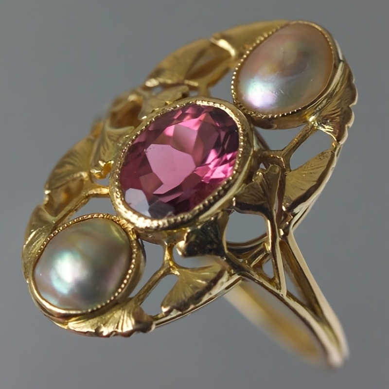 Women's Vintage Red Synthetic Zirconia Hollow Ring, Handmade