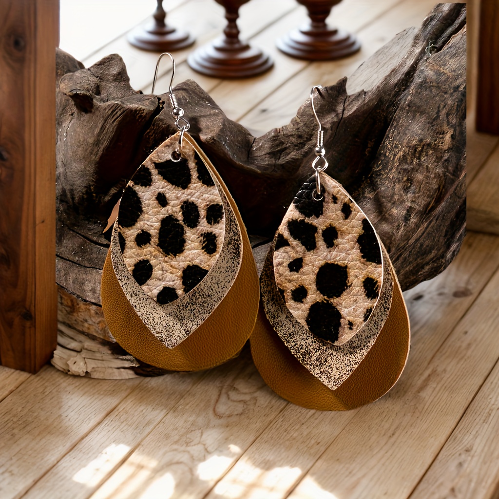 Image of Fashion Leaves Pu Earrings Bohemian Style Jewelry Lady