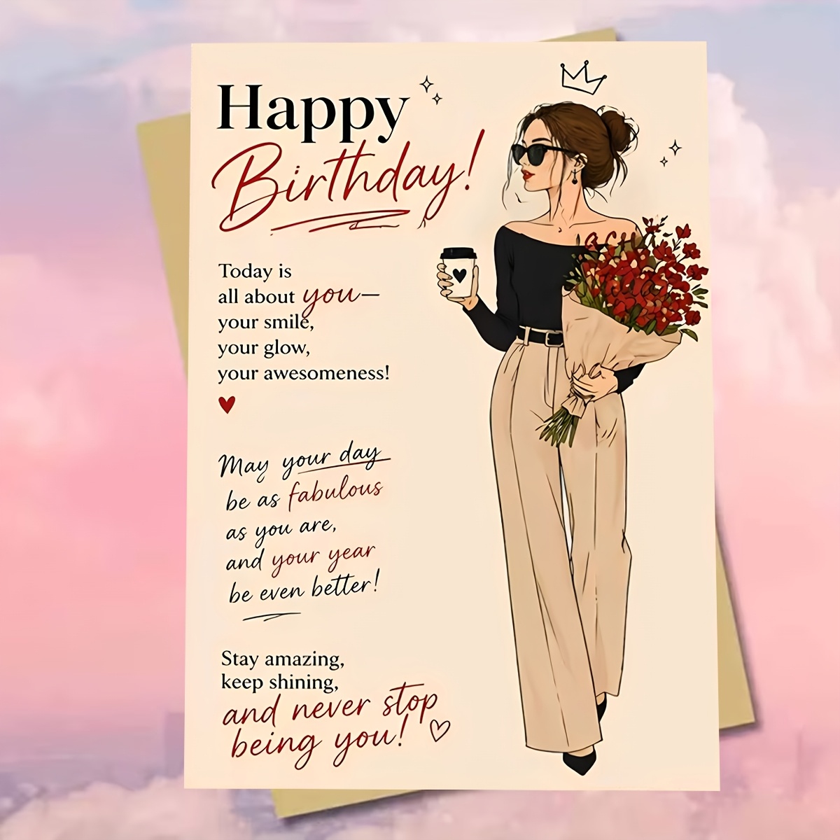 TEMU 1pc Elegant Birthday Card (with Envelope) Featuring : "may Your Year Be As Amazing Are." A Wonderful Gift For Family, , Or Your Wife. A Stylish