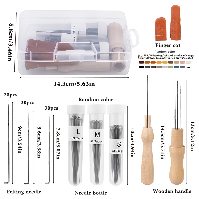 TEMU Nadel Filzwerkzeug Set, Filznadeln Set mit Holzgriff und Aufbewahrungsbox und Fingerschutz für Wollhandwerk, Zufällige Farbe