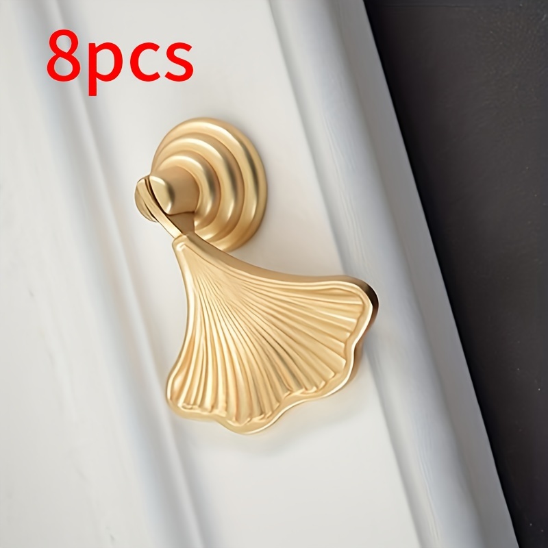 8pcs Pull Handles Furniture Hardware Drawer, Single Hole Handle Bookshelf, Shoe Cabinet, Bedside Table, Fan-shaped Small Handle, Ginkgo Leaf