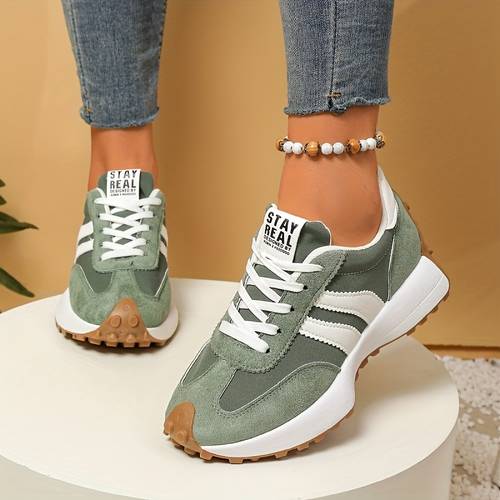 womens thick soled retro outdoor casual sneakers lightweight striped fabric and synthetic faux leather upper rubber sole koonexy