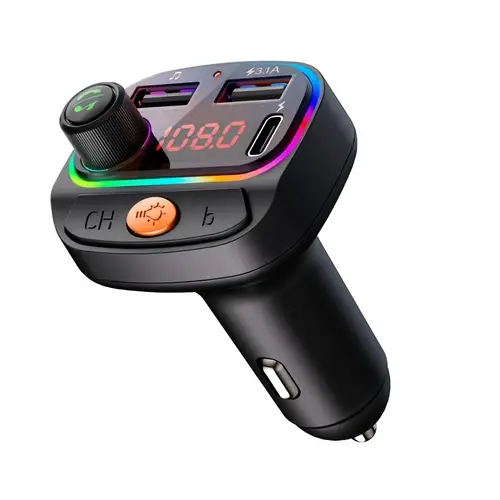 car fm transmitter adapter wireless player dual usb charger for mobile phones read usb stick music player rgb 7 colour lights eq mode built in microphone for hd calls