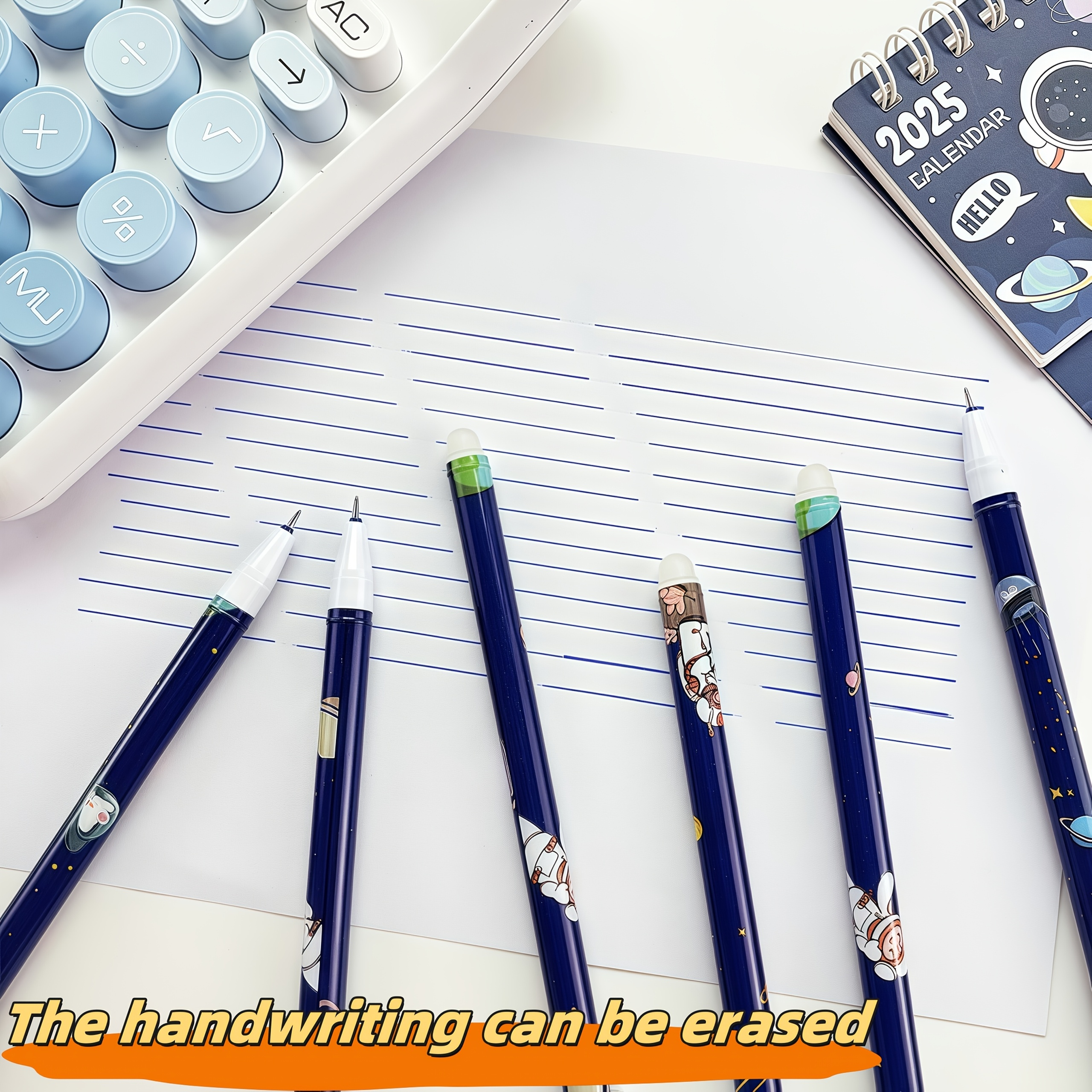 12 pachete de pixuri gel ștergătoare, 0.5mm, tematică astronaut, scriere netedă albastră cu radieră integrată, pentru școală și birou Detaliile articolului 3