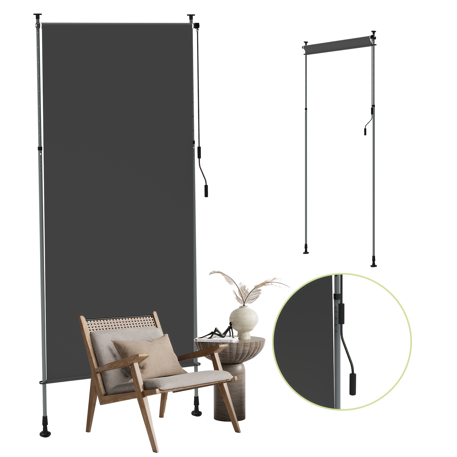 Extendable Vertical Awning 100/120/150/200 X 310cm, Clamp-on Side Awning No Drilling Required With Hand Crank, Opaque Privacy Screen Sun Shade Windbreak For Garden Balcony