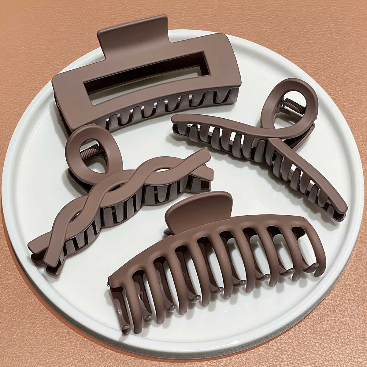 TEMU 4pcs Matte Brown Hair Clips, Large Neutral Shark Clips Suitable For Thick Hair Claw Clips, Hairpins, Additions, School Supplies, Beach