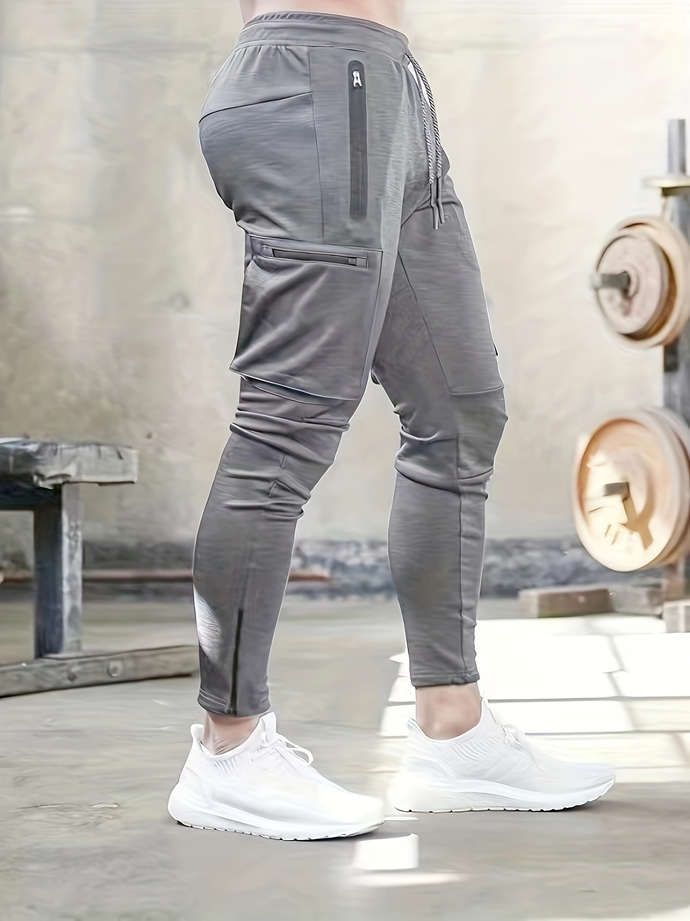  Pantalones deportivos ajustados para hombre, con bolsillos con  cremallera, Gris oscuro : Ropa, Zapatos y Joyería