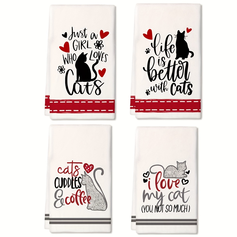 

2 Pcs Fun Kitchen Towels For Kitchen Decoration With Saying Black Cat, 18" X 26", Super Absorbent Drying Cloth, Cat Design Makes Life Better, Great For Bathroom, Party, Home Decor, Red