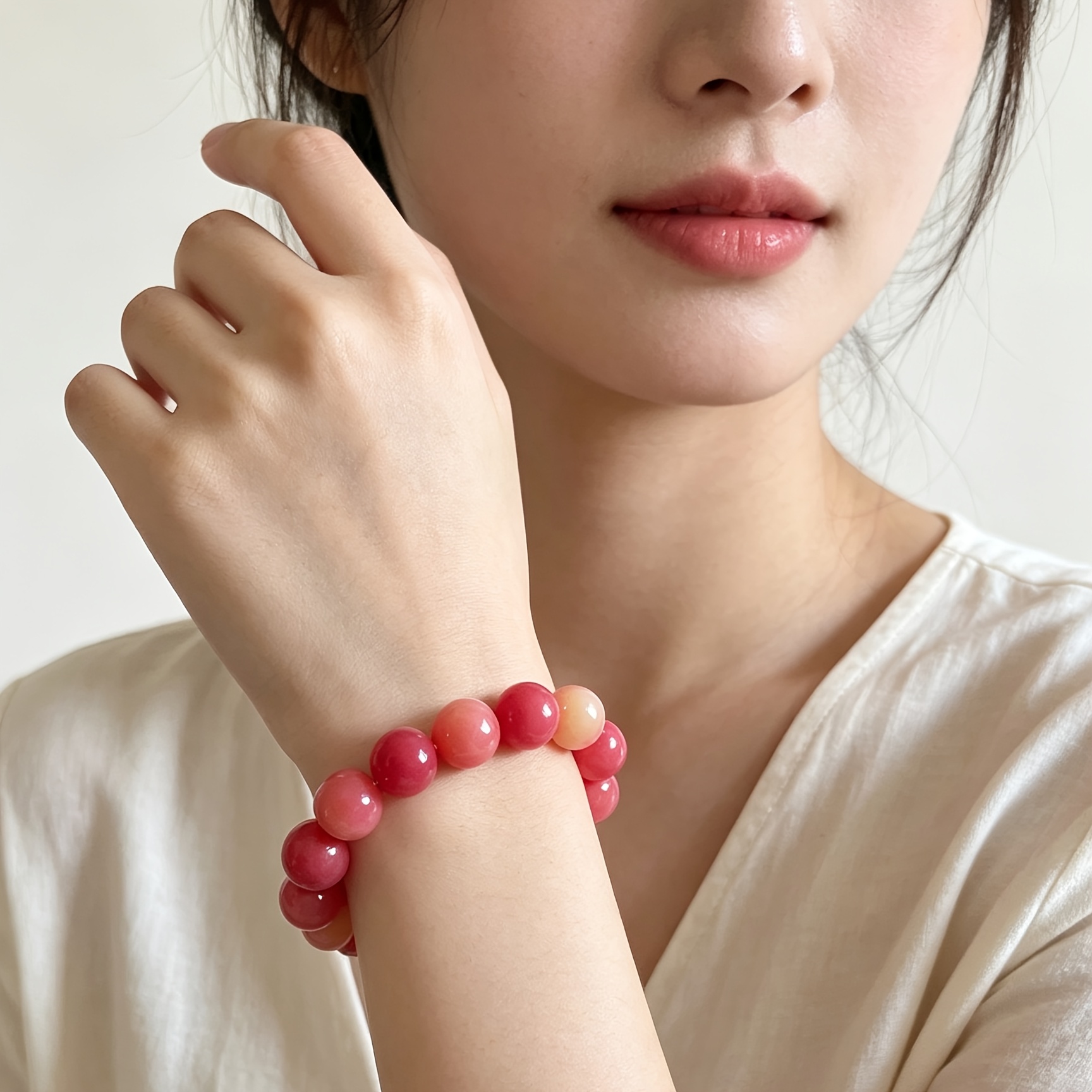 Natural Bodhi Bead Bracelet, Gradient Cherry Red