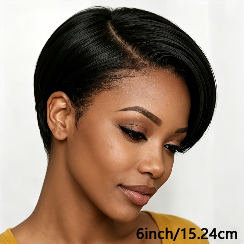 Image of Looking Short Cut Wig With 13x4x1 Lace Front & 180% Density Human Hair Suitable For Black, Unisex Hairpiece For All , Straight Black Wig For Dreadlock Conversion Or Bald, Sleek Short Hairpiece