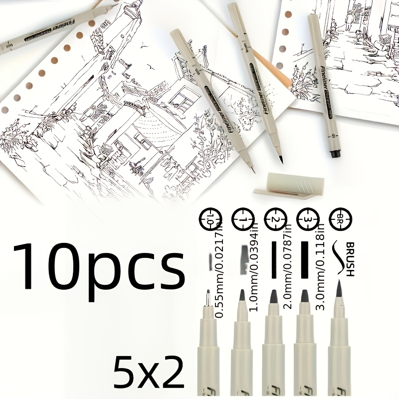 TEMU Paquete de 10 rotuladores de punta para caligrafía y dibujo - Rotuladores de tubo con cierre de clip, de tinta incorporado, punta antidesgaste,