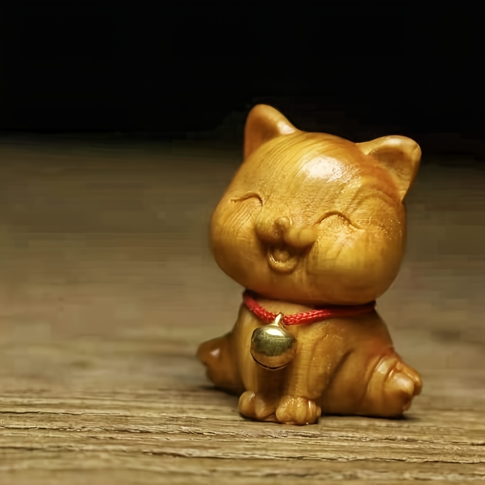 

Charming Wooden Bell Cat Figurine - Versatile Home & Office Decor, Perfect Gift For Family And Friends