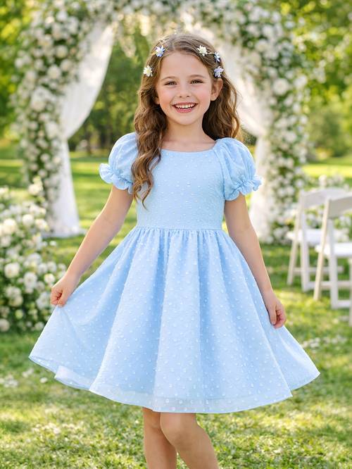 mittelgroßes bis großes festliches prinzessinenkleid für mädchen, mädchen puffärmel eckiger halsausschnitt samt kleid mit , hochzeit blumenmädchen formeller bankettrock, mehrfarbig vielseitig 120-160
