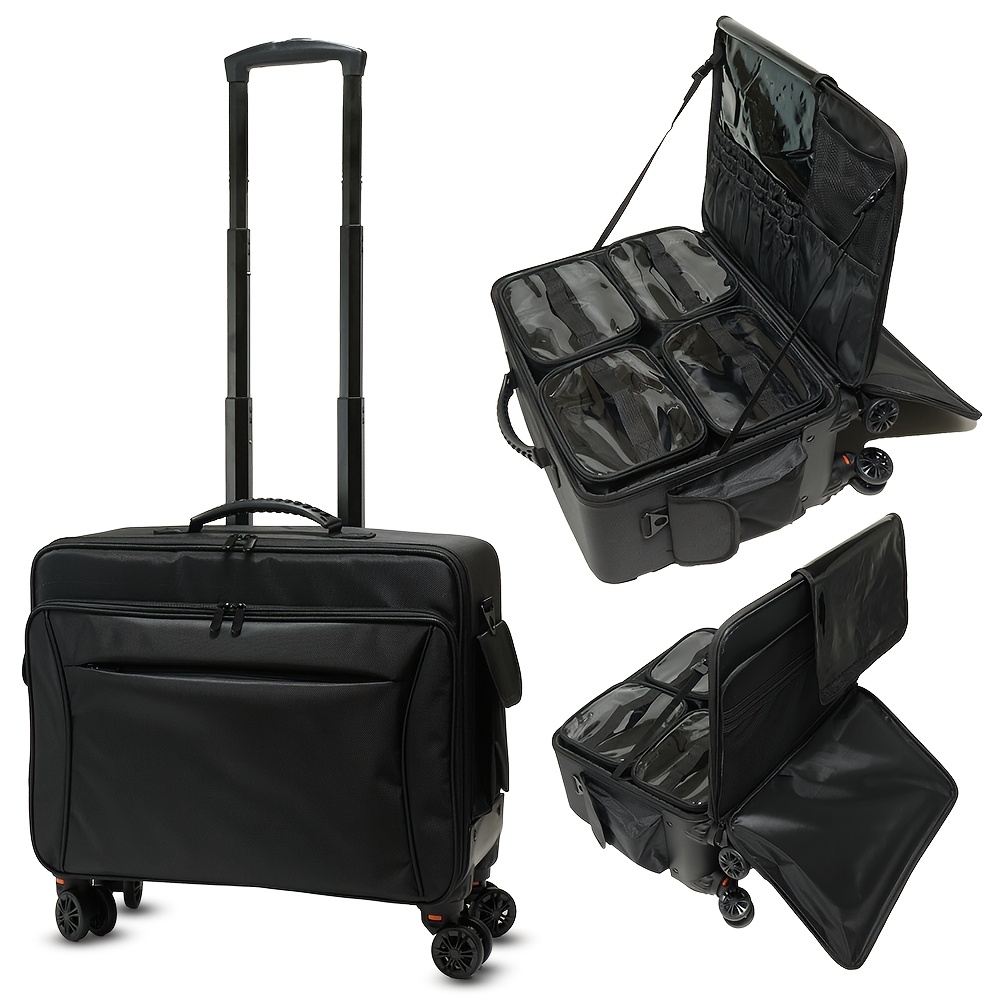 TEMU Nuovo trousse da viaggio a 3 livelli, per parrucchieri e estetisti, valigetta trolley per trucco, trucco da viaggio extra-large con ruote, borsa