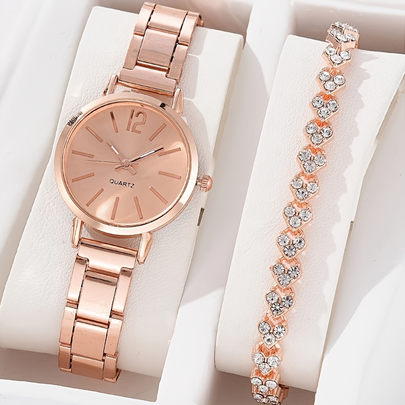 TEMU Set Of 2pcs: Stylish Women's Quartz Steel Watch And Bracelet Collection
