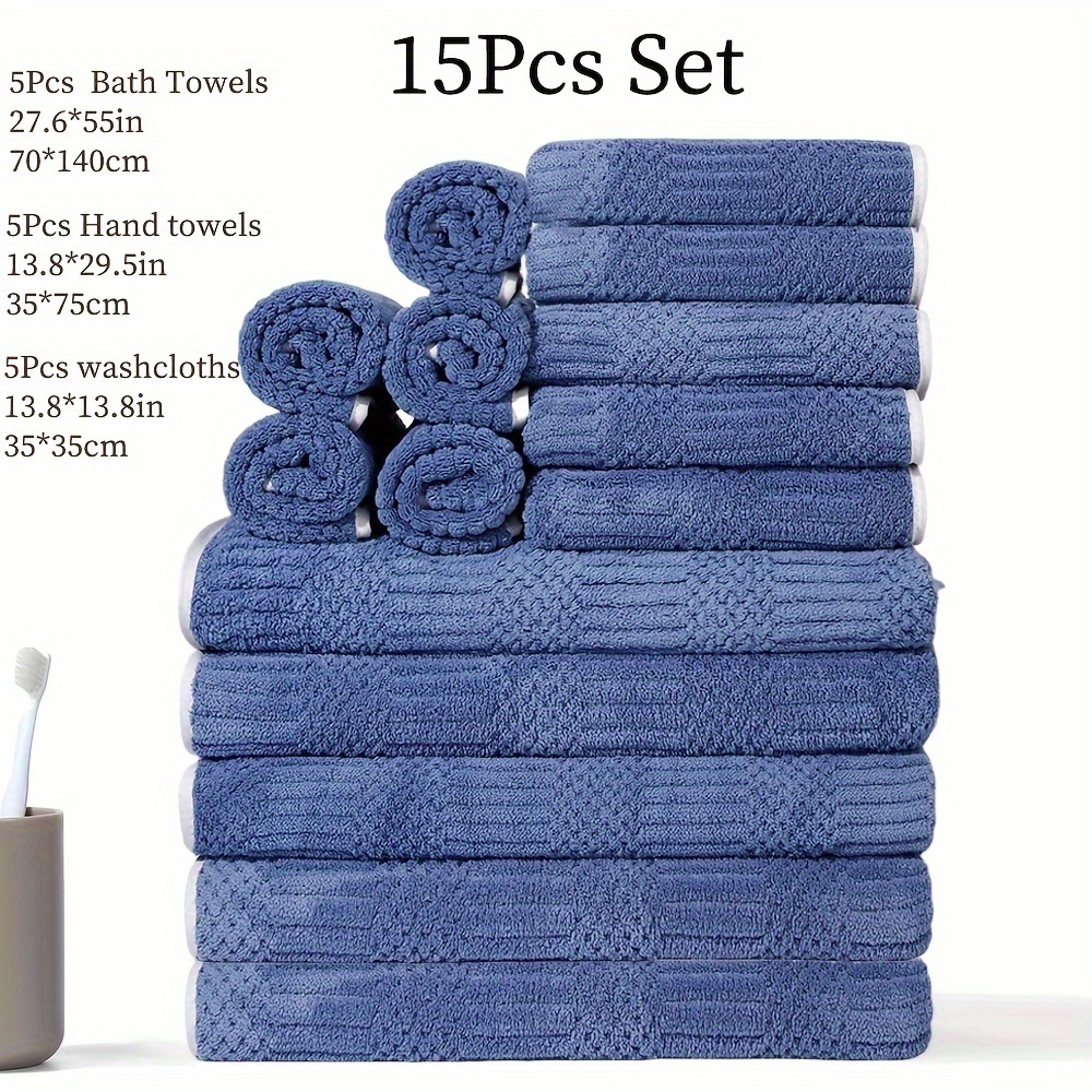 TEMU 15pcs Washcloths Towel Bath Towel Set Drying And - Suitable For , Bathroom, , - Optional (5 Washcloths + 5 Towels + 5 Bath Towels)