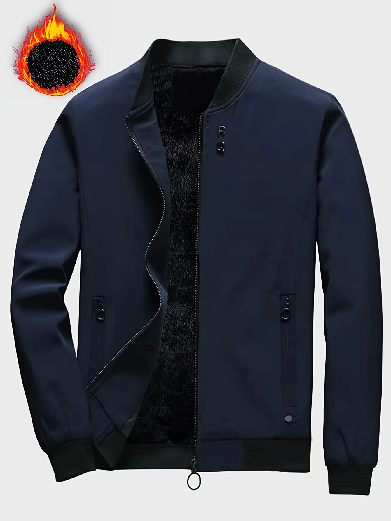 men' fleece sports jacket zipper pockets casual Temu Saudi Arabia