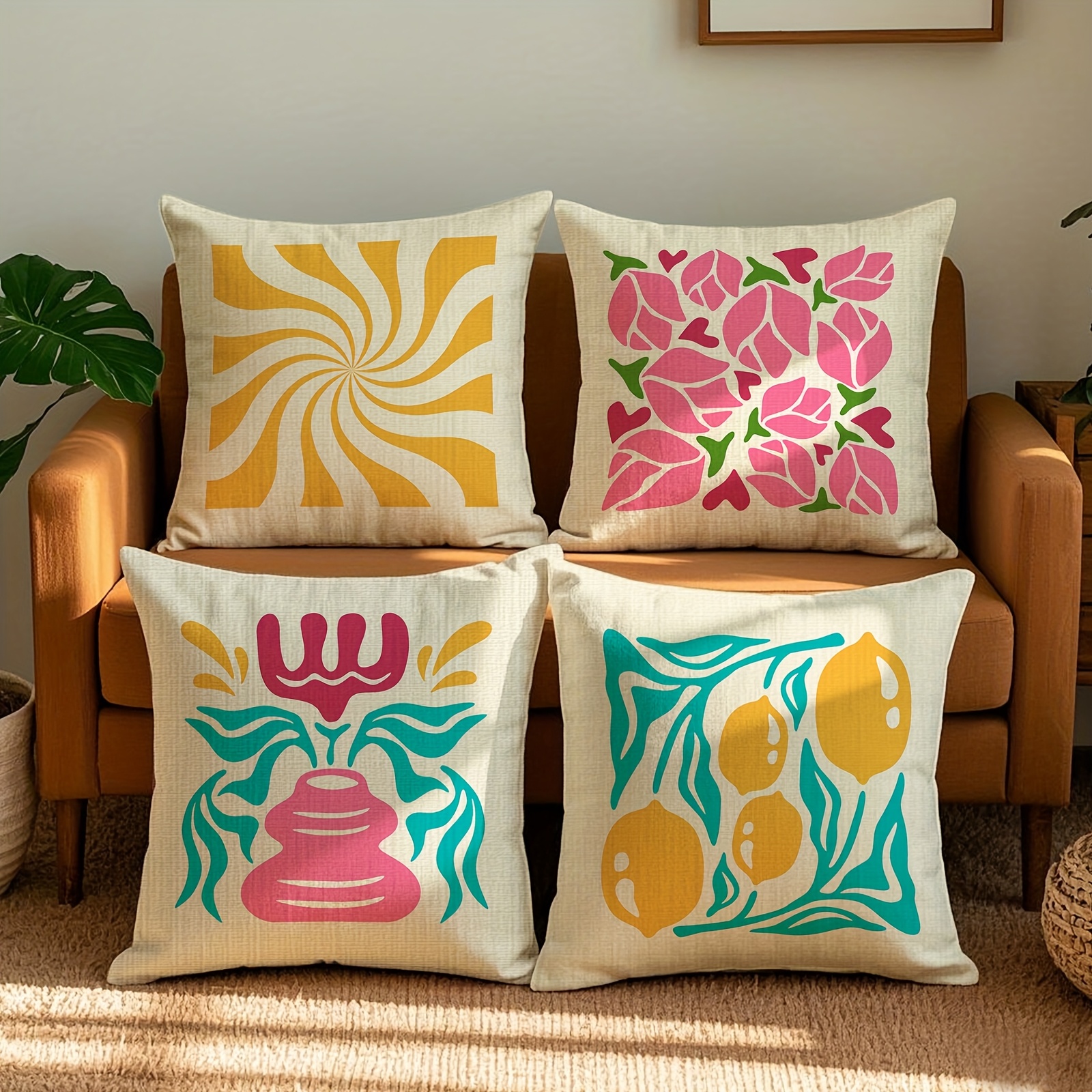LaBlanc - Set di 4 federe per cuscini 40x40 cm con motivo geometrico, federe decorative in cotone e lino, federe per cuscini quadrati per letto, auto, casa e divano