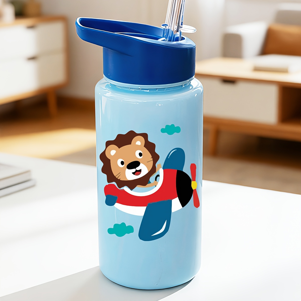 TEMU Borraccia Personalizzabile con - Bicchiere con Cannuccia di Plastica, 500ml, con Illustrazioni Multiple di Simpatici Animali Domestici a Tema