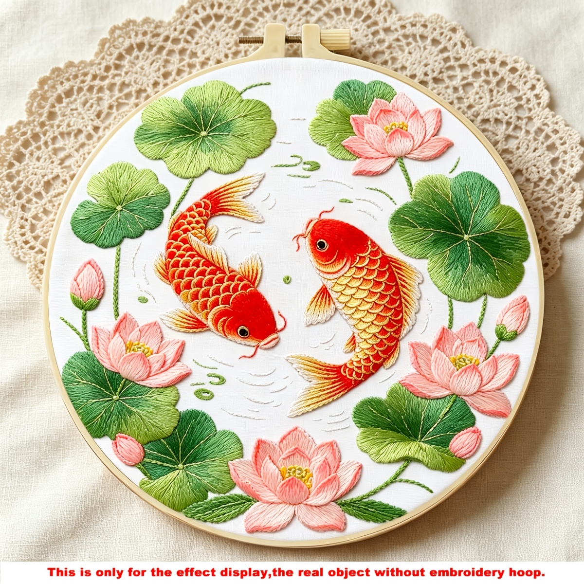 TEMU 1 Kit de Broderie Imprimée Poisson Koi Jouant au Lotus, Kit de Broderie à Adapté aux Débutants Adultes et aux Passionnés de Broderie, Inclut