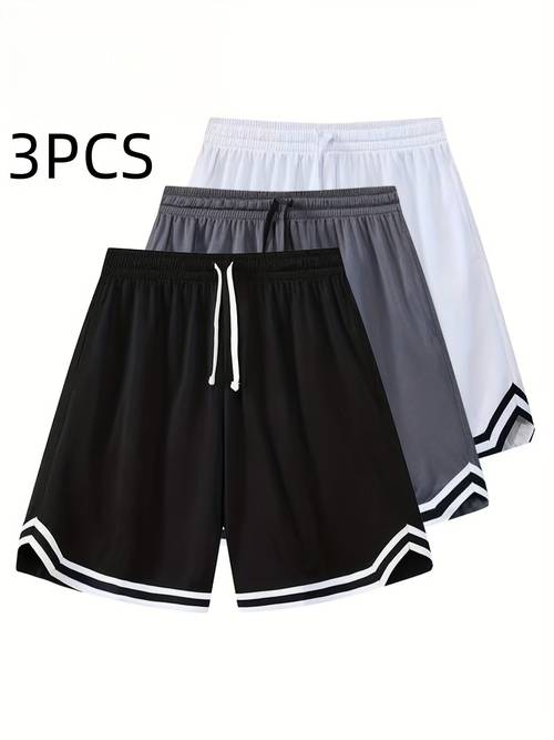 3pcs mens mesh shorts three piece set sports basketball shorts cycling hiking swimming quick drying breathable stretch shorts