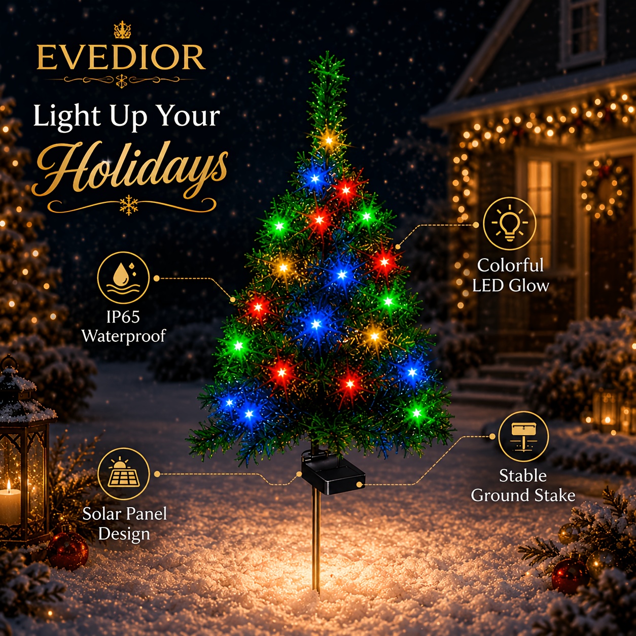 TEMU 2026 /2/4 Pack Solar Christmas Tree Lights, 33.46 Inches, Artificial Tree, Ip65 Waterproof Outdoor Holiday Decoration, Colorful Led Yard Garden