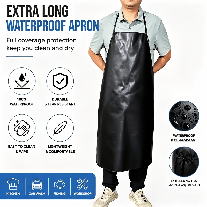TEMU Heavy-duty Extra-long Chef's Apron, Men's Style, Dishwasher And Bbq Apron, Suitable For Dishwashing, Cooking, Butchering, And Gardening
