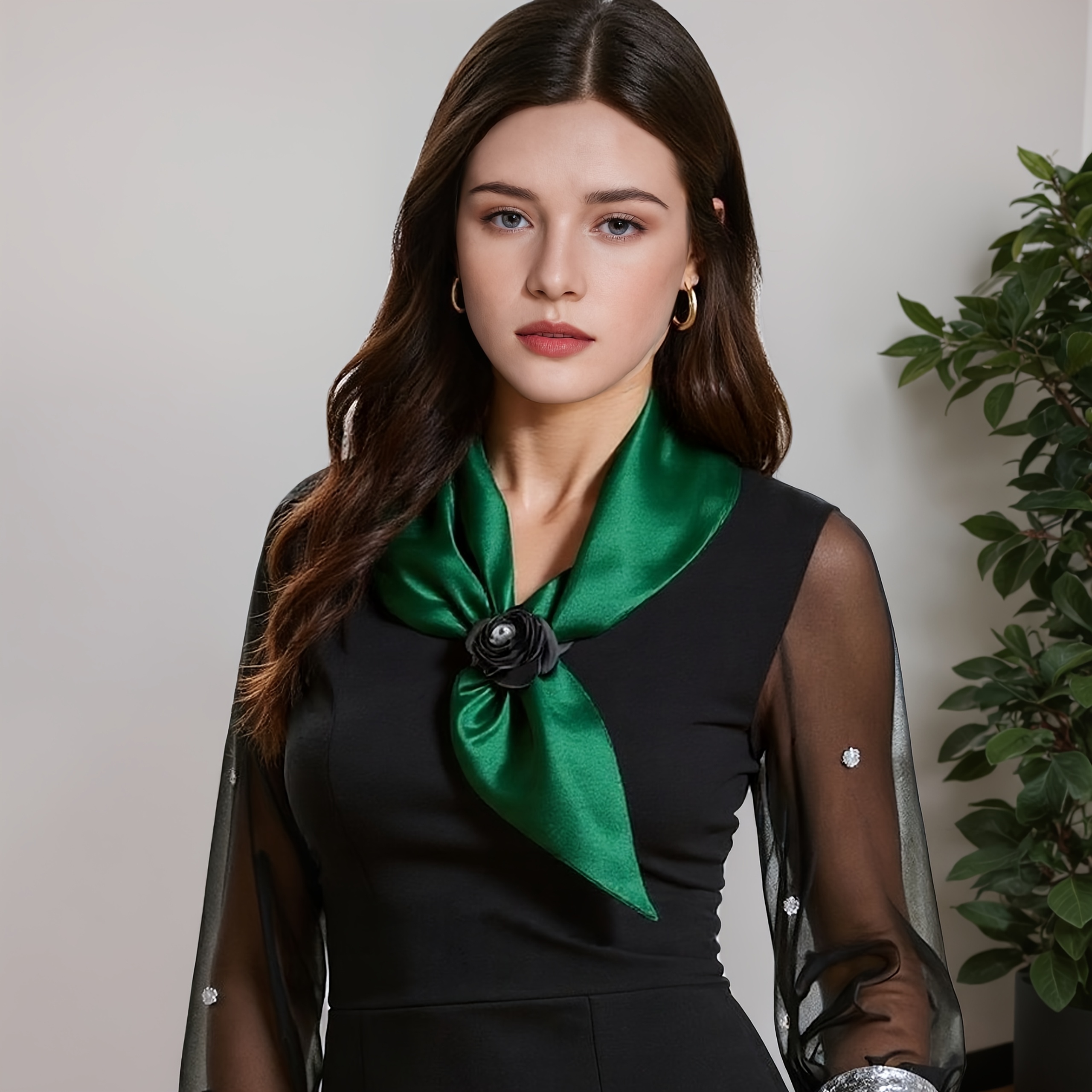 TEMU 1 Elegant Women's Exquisite Scarf - Lightweight, Breathable Polyester Fiber, Bohemian Style, Suitable For | Multi Functional Solid Color Collar