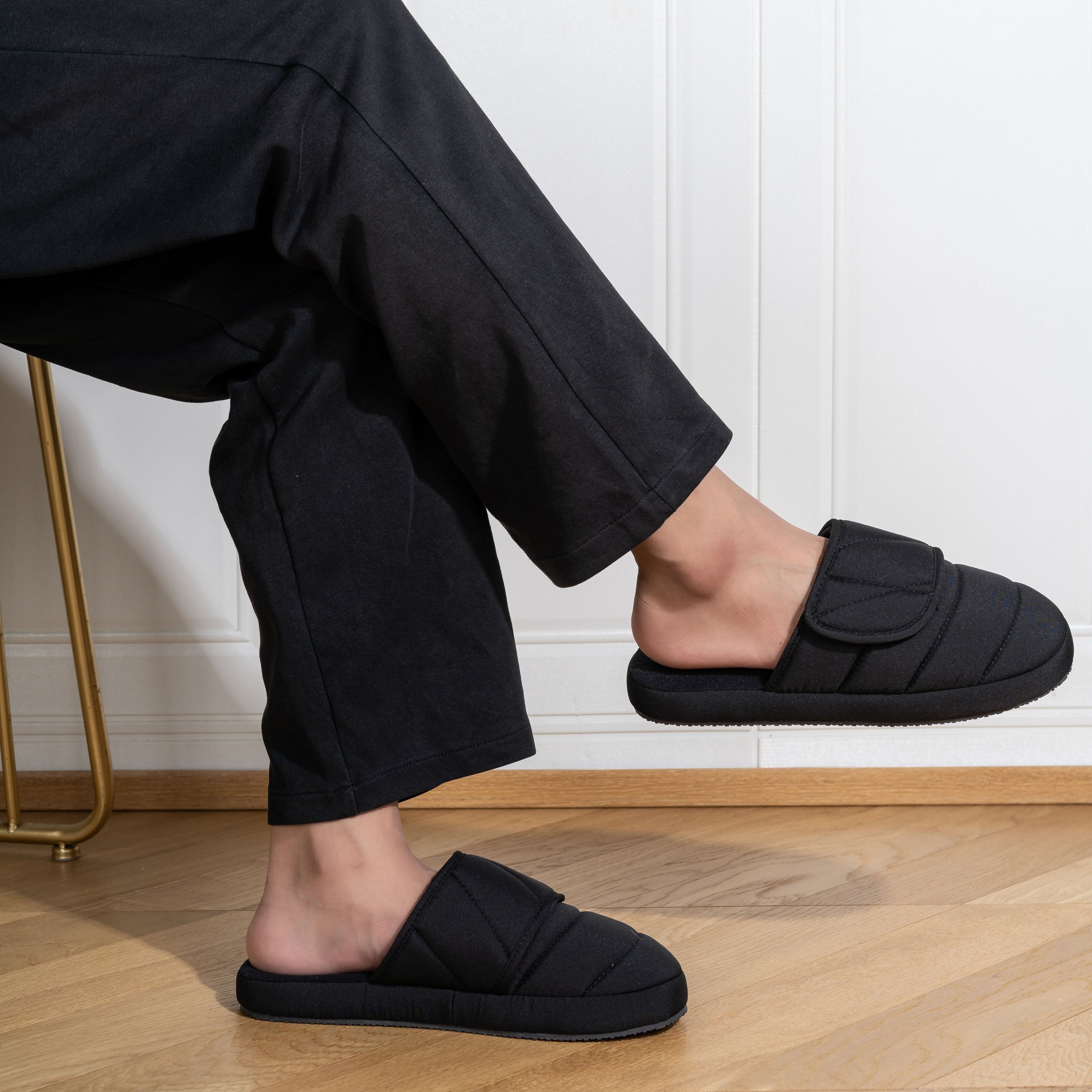 *'S Casual Slip-on Slippers, Korean Style, Solid Color, Indoor Home Shoes,  TPR Sole, Fabric Upper and Lining, Comfortable Footwear for