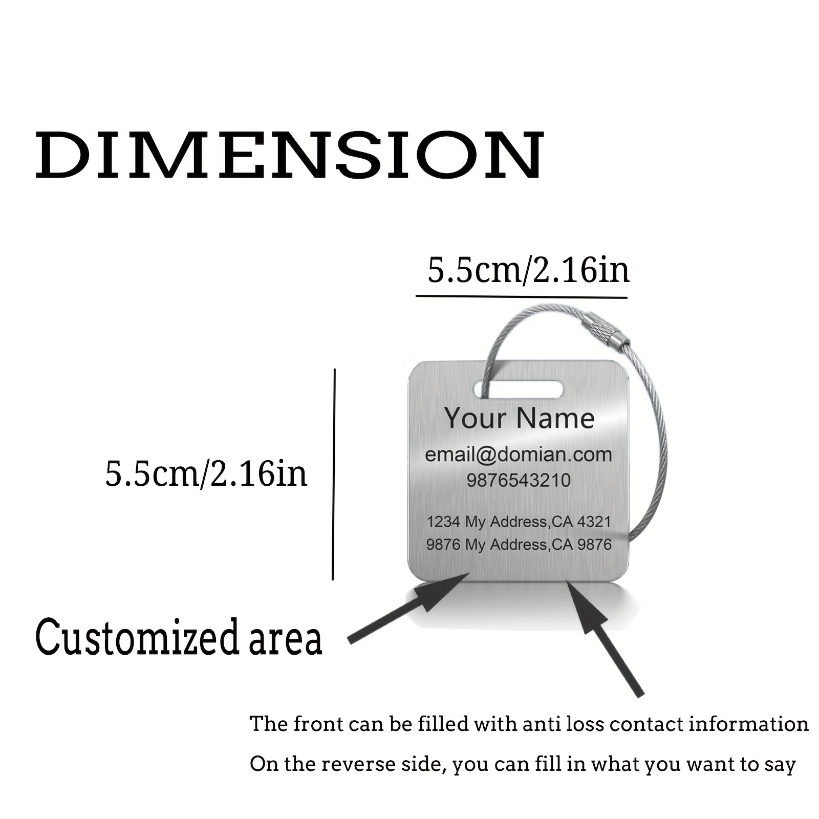 Customized Laser Engraved Stainless Steel Luggage Tag