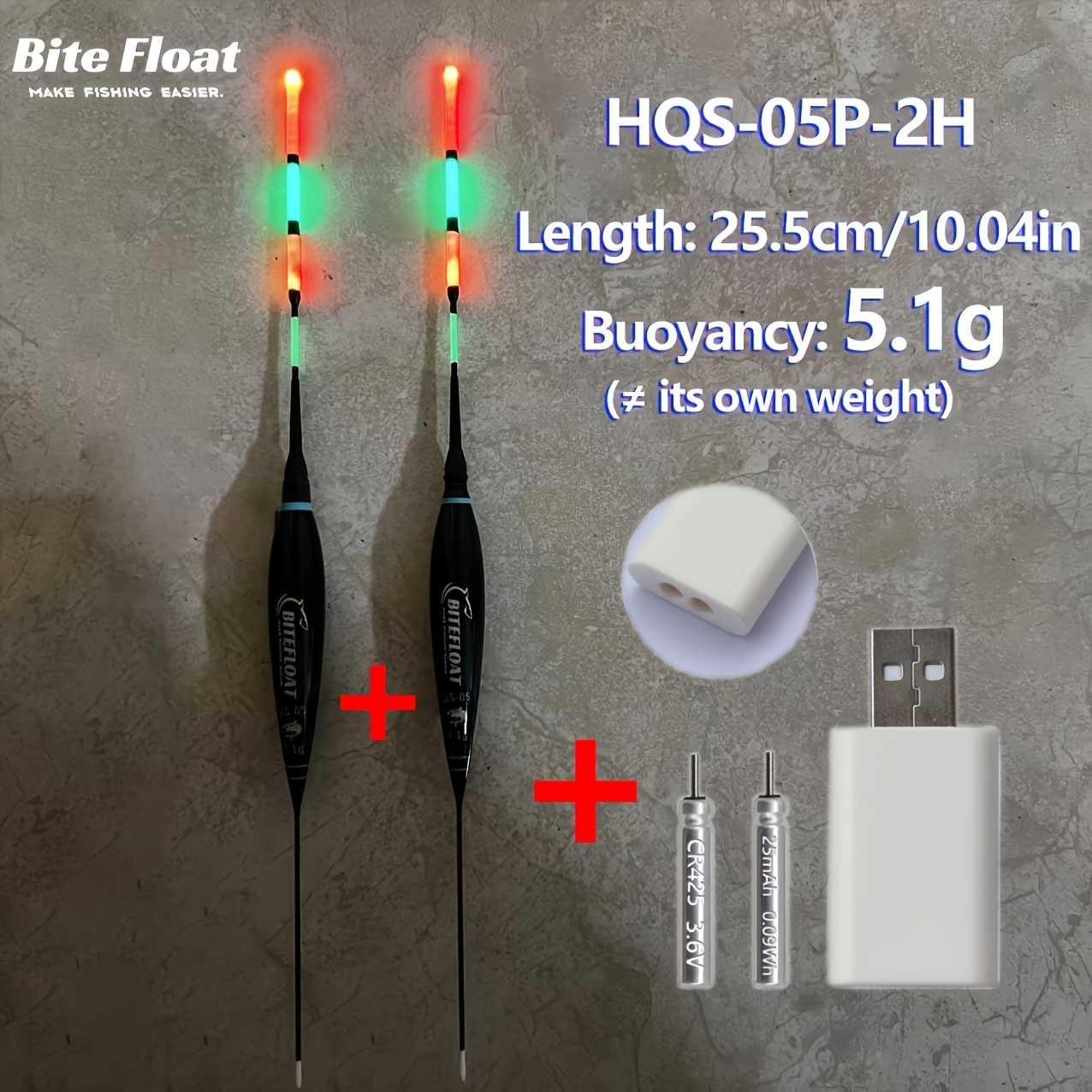 Image of Fishing Electronic Float 3pcs Set (2 Luminous Floats + 1 Charger Set Including 2 Cr425 Rechargeable Batteries + 1 Charger) Night Fishing Tackle Set