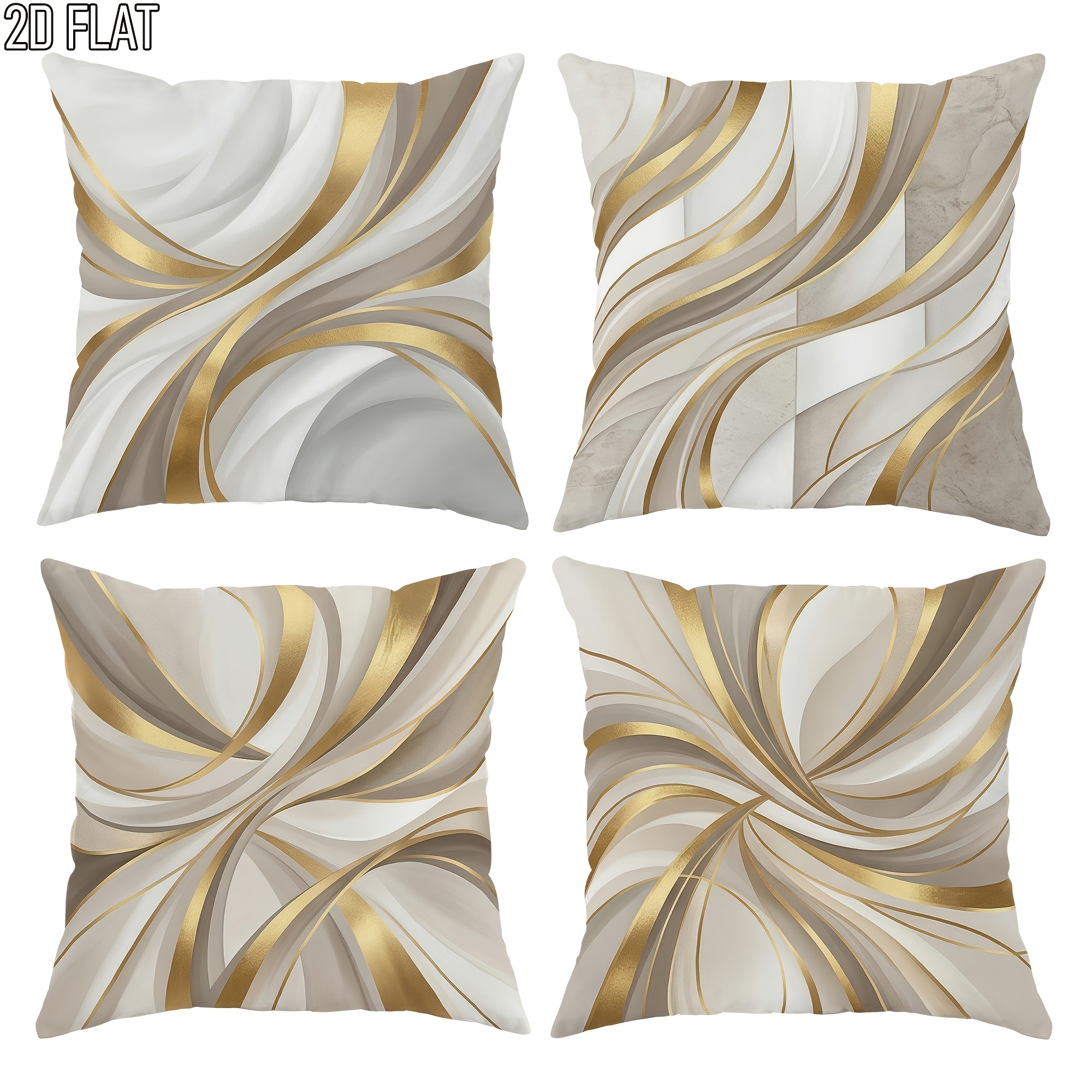TEMU 4pcs Set 2d Flat Modern Abstract Swirl Pillowcases, Beige And Golden Elegant Decorative Pillow Covers, Single-sided Print, Suitable For Living