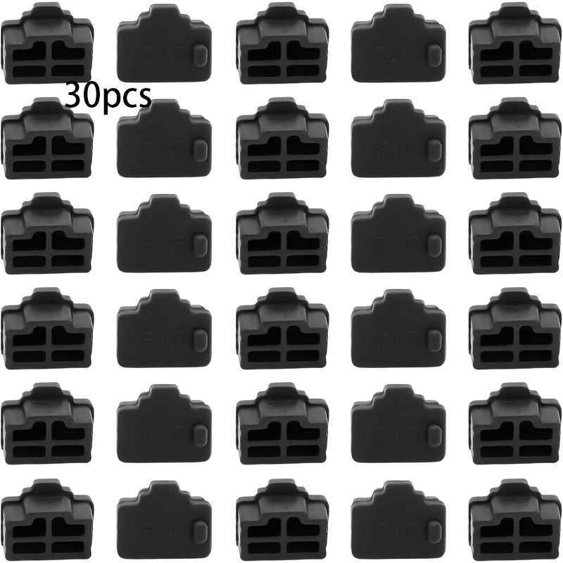 TEMU Confezione da 30 pezzi di protezioni nere per porte RJ45 - Coperchi antipolvere e tappi di chiusura adatti per TV, computer, router, dispositivi