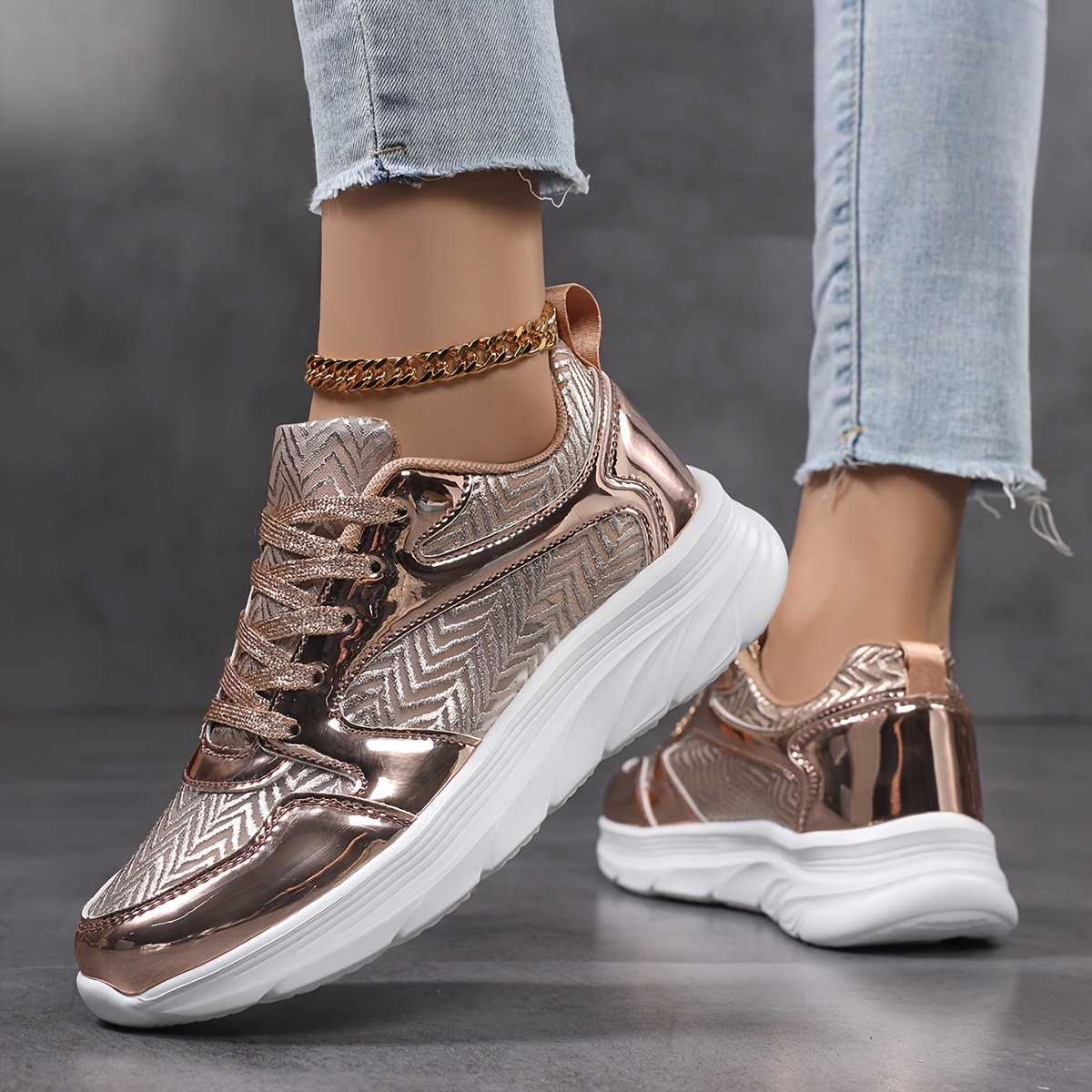 Calzado Zapatillas Doradas Y Plateadas Zapatillas De Boda Ally Union Make  Force Con Purpurina Para Mujer Elegantes Con Lentejuelas Brillantes Zapatos  - Main Image