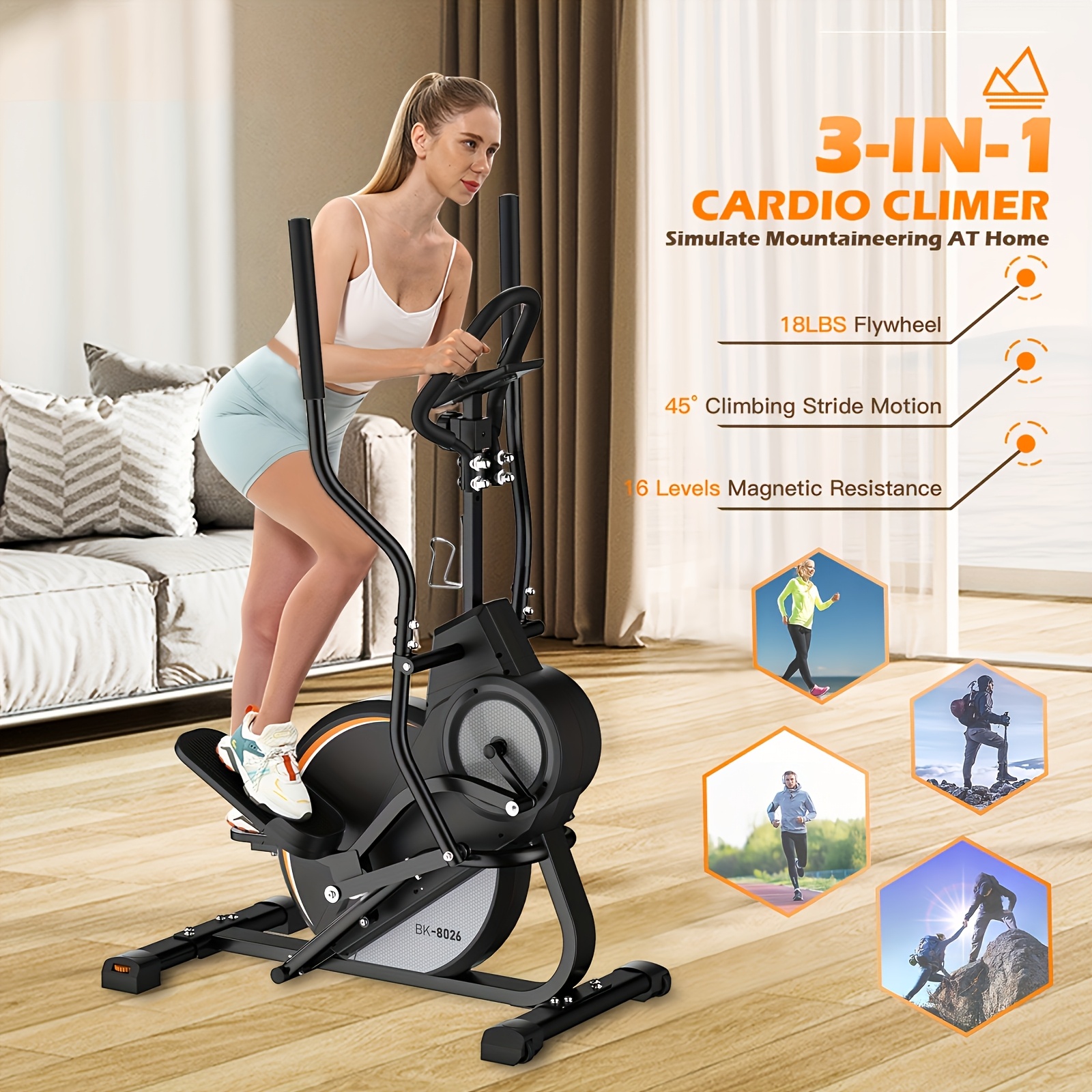 SRIFY Pro Cardio Climber Stepping Elliptical Machine For Home Gym, 3-in-1 Elliptical Machine Stair Stepper Trainer, Total Body Fitness Cross Trainer With Hyper-Quiet Magnetic Drive System, Quiet Magnetic Driving System, 16 Resistance, Without Battery
