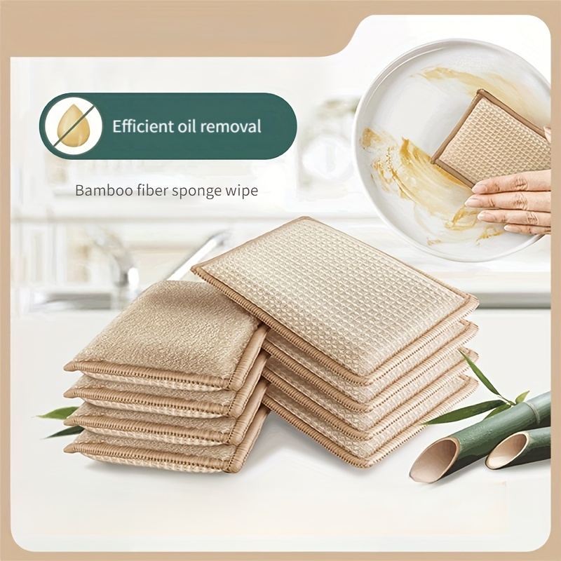 

3pcs Bamboo Fiber Kitchen Cleaning Pads - Dishwashing Scouring Sponges & Towels For Efficient Pot Scrubbing