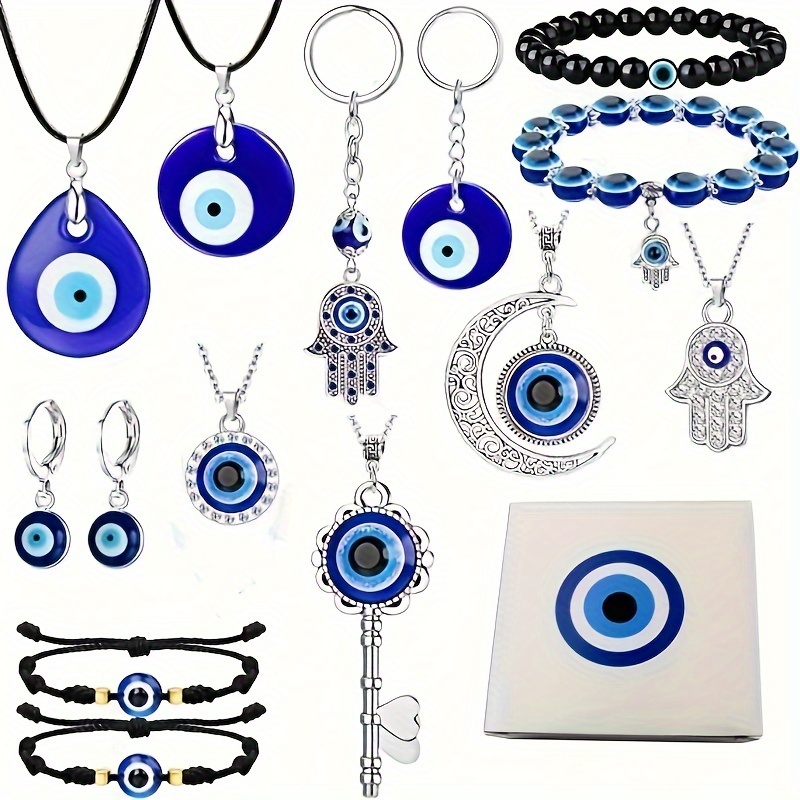 

13 Pcs Devil's Eye Theme Mix Bracelet Necklace Earring Set Ladies Party Everything Fashion Accessory Set