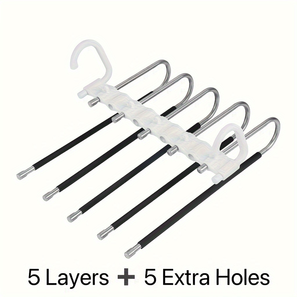 TEMU Space-saving 9-tier Pants Hanger With Anti-slip Coating And Hooks - Stainless Steel Trousers Organizer For Closet, Reduces Clutter By 80% For Leggings, Jeans & More