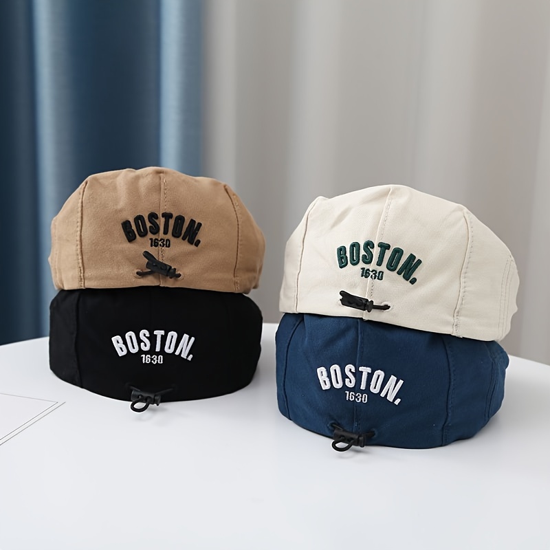 

1pc Spring Autumn Adjustable Toddler Beret Cap, Unisex Kids Fashionable Duckbill Hat With Embroidered "boston 1630" Lettering, Ideal For Outdoor Travel And Parties, Fits Ages 1-3
