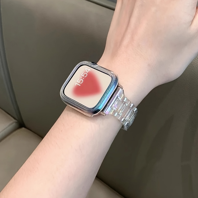 2pcs Laser-Cut Clear Sport Straps Watchcase Case for Watch 38-46mm  Series 10/9/8/7/6 Resin Transparent Band with Secure Stylish