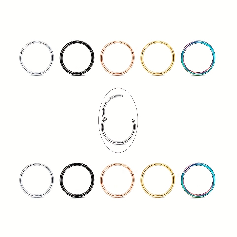 Image of 10pcs Elegant Stainless Steel Hinge Clicker Segmented Nose Rings And Spiral Cartilage Tragus Earrings - Suitable For Daily Wear And Parties, Compatible
