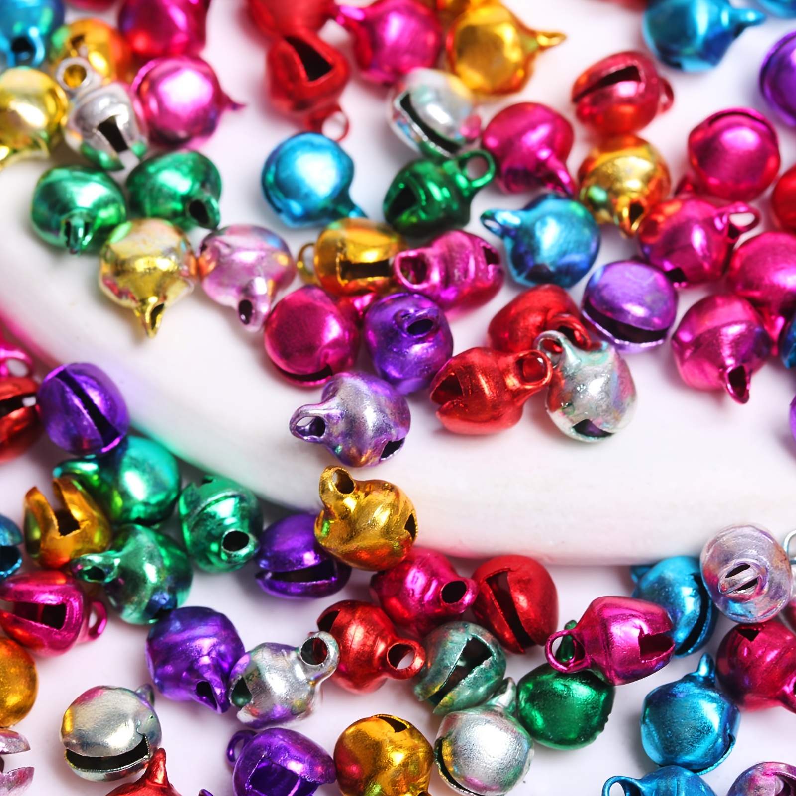 

200pcs Multicolor Aluminum Jingle Bells, 6x8mm Flat Spacer Beads For , Christmas Tree Decor & Craft Supplies