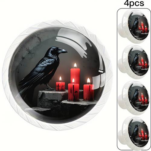 Artikelbild 4er-set runde griffe aus abs klarem kristallglas mit rabenrot-kerzenmuster, passend für kommode, kleiderschrank, schrank, schublade, schranktürgriffe, erhältlich in , silber, kleines eisenwaren-zubehör