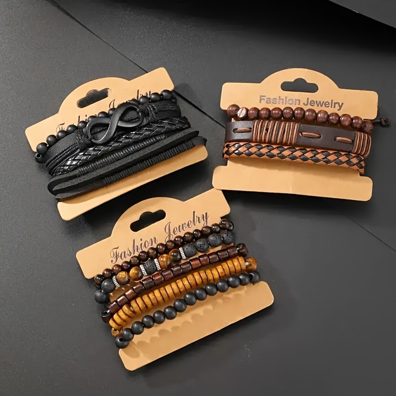 3/12pcs Retro Style Men's Stackable Bracelets Set