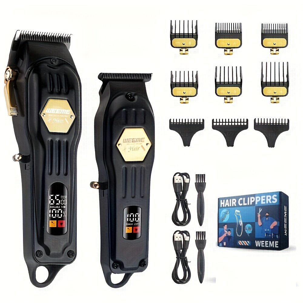 

2pcs Weeme Professional Cordless Hair Clippers Set - Sleek Black & Golden, Usb Rechargeable Kit With Precision For Hair, Beard & Nose - Ideal Stylish Gift For Father's Day Or Birthdays, Hair Trimmer