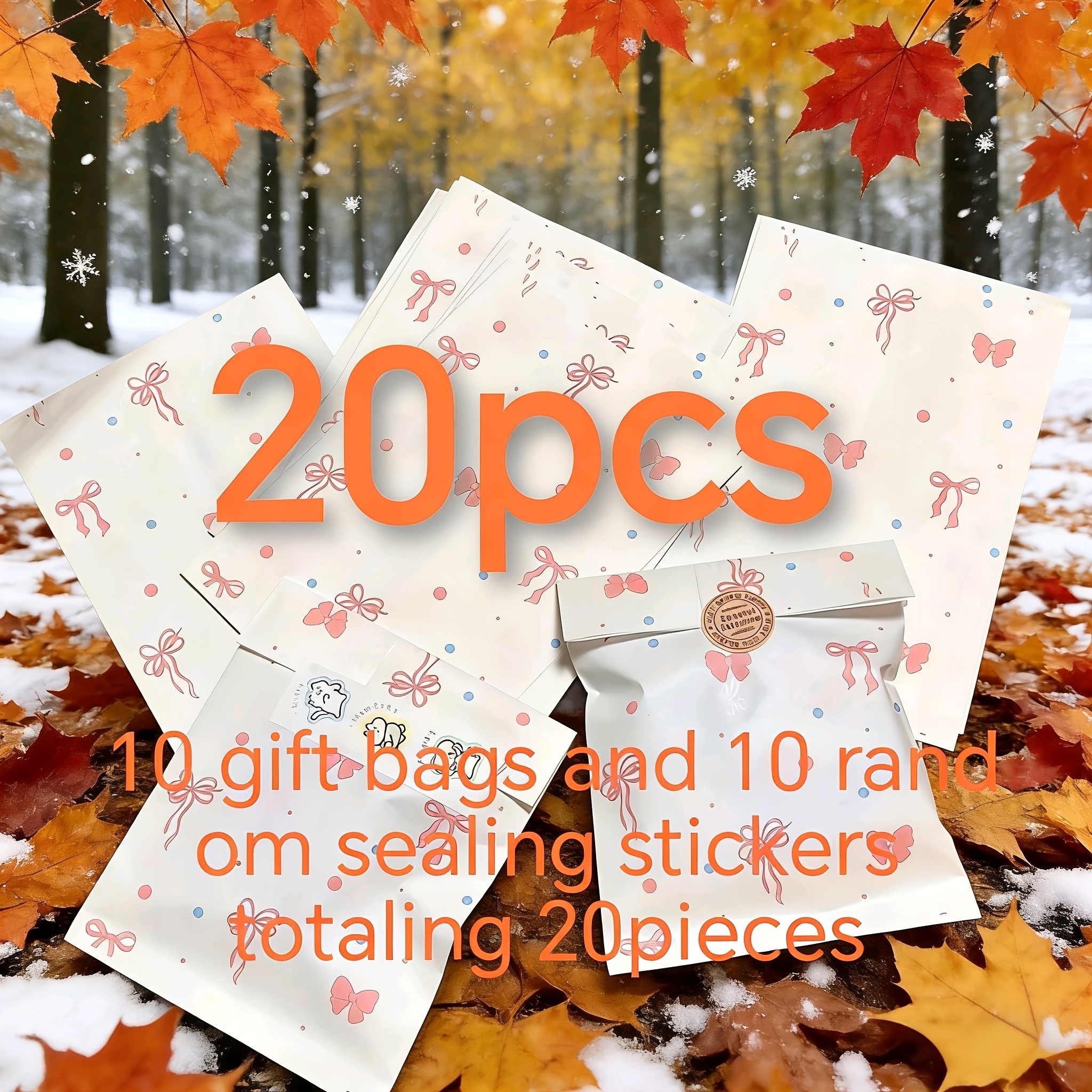 TEMU A Set Of 20pcs (10 Bags And 10 Sealing Stickers) Featuring Pink Bow Heart Paper Bags, Stylish Small Gifts, Packaging For Projects, And Suitable