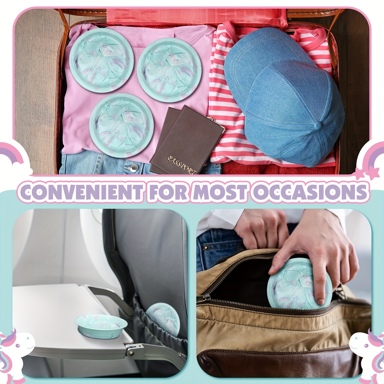 12pcs, 24pcs Cute Unicorn Teen Car Puke Bags, Disposable Nausea Travel Bags, 33.81oz Leak-Proof, Suitable for Sports Cars Bus Taxi Airplane - Self-Sealing Vomit Bags