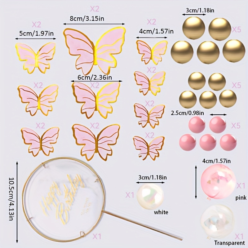 39pcs Of Pink For Cake Decorations, Including , Iridescent Transparent Balls, White Balls, Pink Balls, And A Metallic Golden "happy Birthday" Cake Sign, Halloween, Christmas