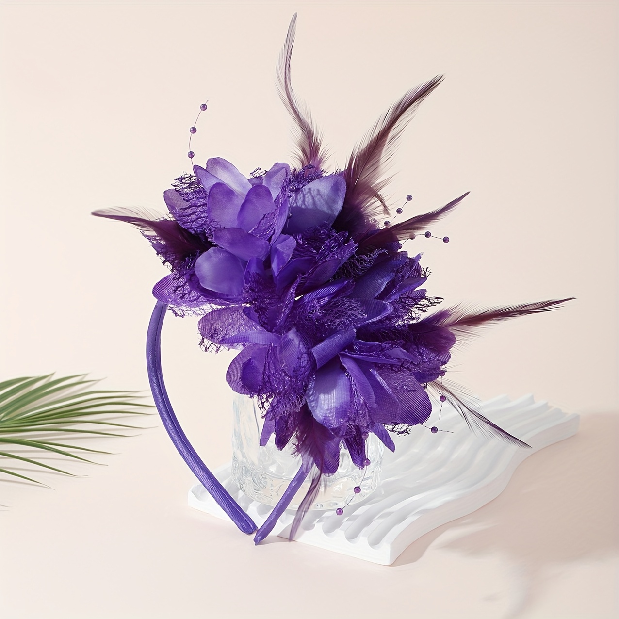 a vintage elegant mesh flower faux feather headband cocktail  display picture 1